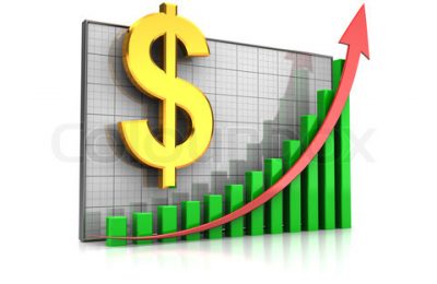 Course increase: graph with dollar sign and arrow up