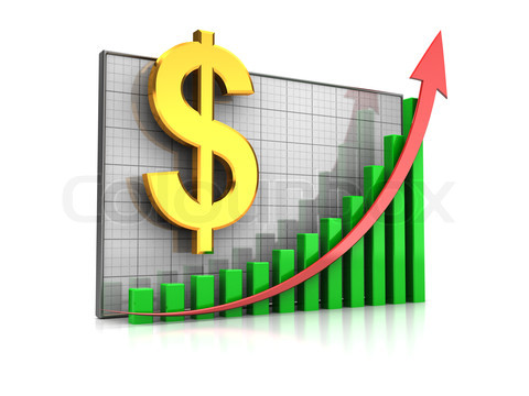 Course increase: graph with dollar sign and arrow up