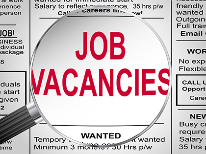 Newspaper clipping. Jobs vacancies under magnifying glass. Vector illustration