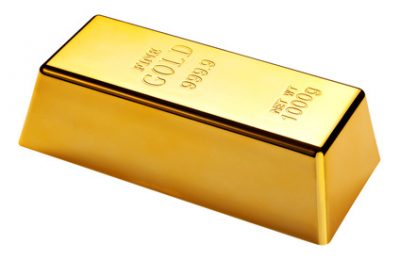 Photo of a 1kg gold bar isolated on a white background with clipping path